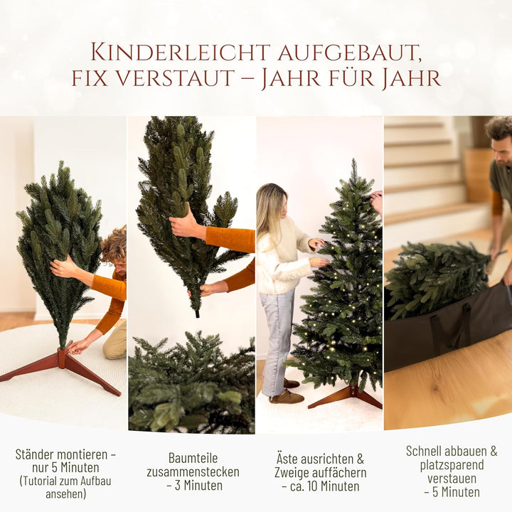 Premium Weihnachtsbaum künstlich mit Beleuchtung 180cm - TESTSIEGER - Naturgetreu, dichte Zweige, LE