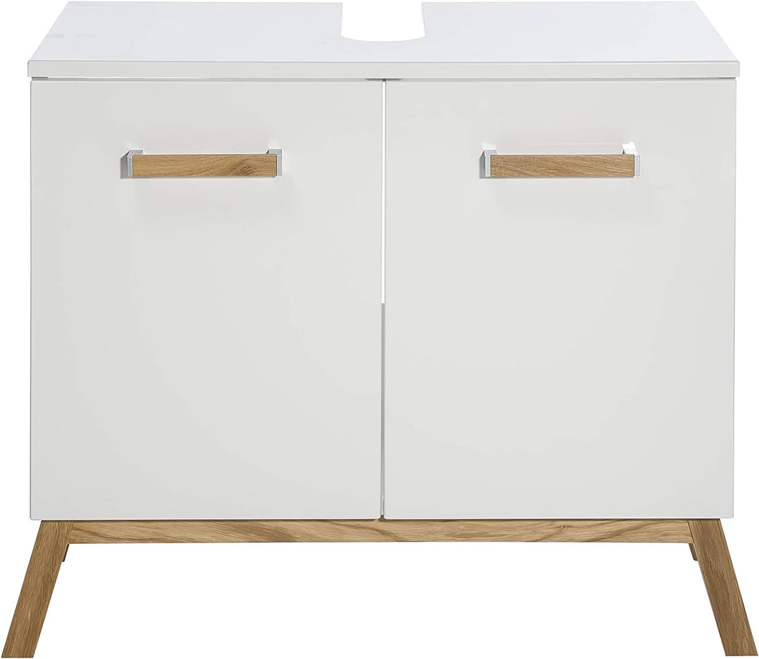 Schildmeyer 2 türiger Waschbeckenunterschrank, Holz, weiss Glanz, 65x35x61 cm