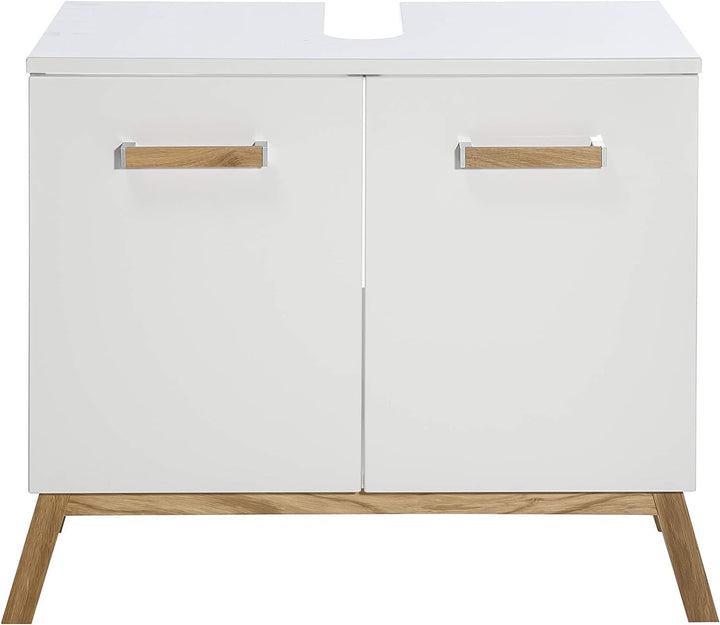 Schildmeyer 2 türiger Waschbeckenunterschrank, Holz, weiss Glanz, 65x35x61 cm