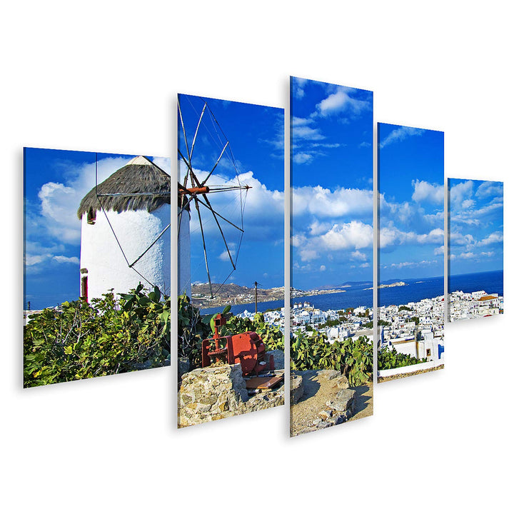 islandburner Bild auf Leinwand Mykonos Blauer Himmel Windmühle Bilder Wandbilder Poster Leinwand 170