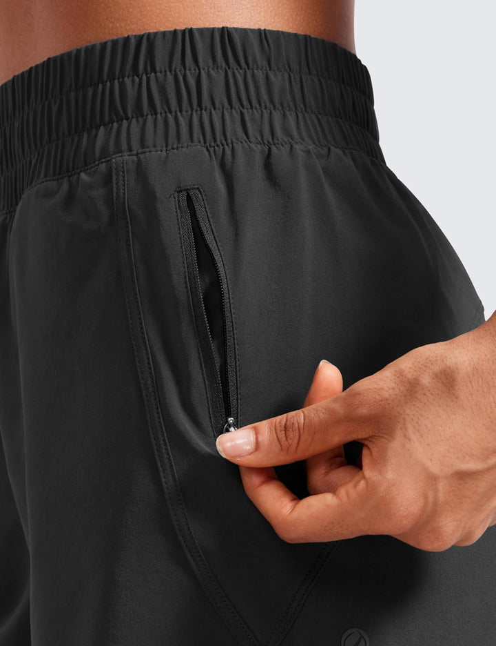 CRZ YOGA Damen Kurz Sporthose Laufhose High Waist Fitness Sport Shorts Kurze Hose mit Reissverschlus