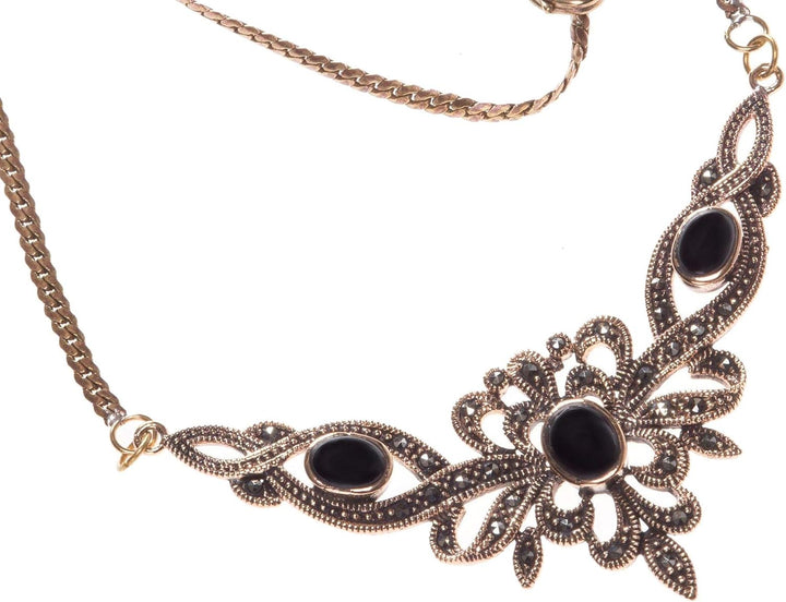 Windalf Mittelalterliches Collier ALADRIA 47 cm Gothic Schmuck Trachtenschmuck mit Onyx Edle Bronze