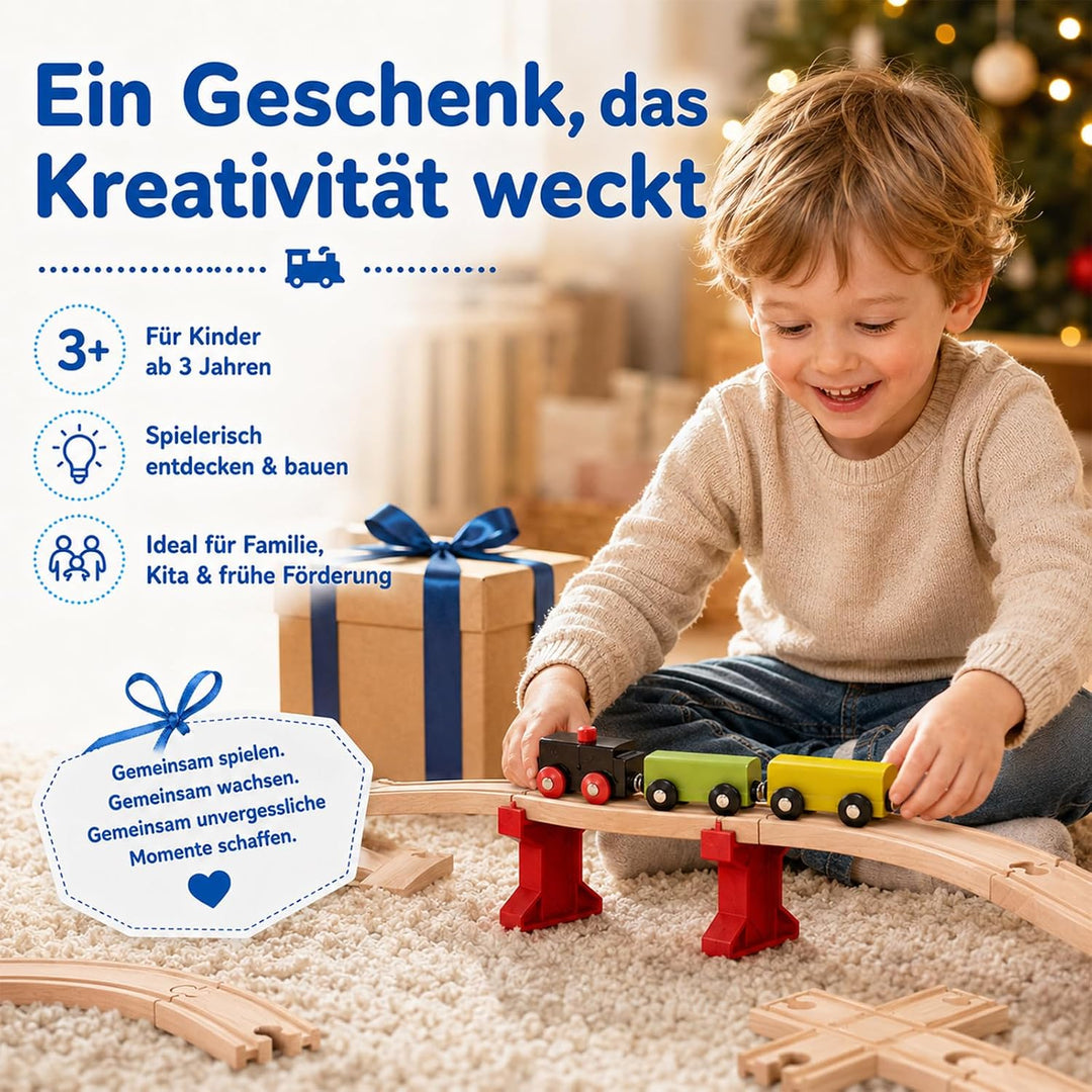 Scettar33pcs Holzeisenbahn Schienen Set,kompatibel mit gängigen,ab 3 Jahren
