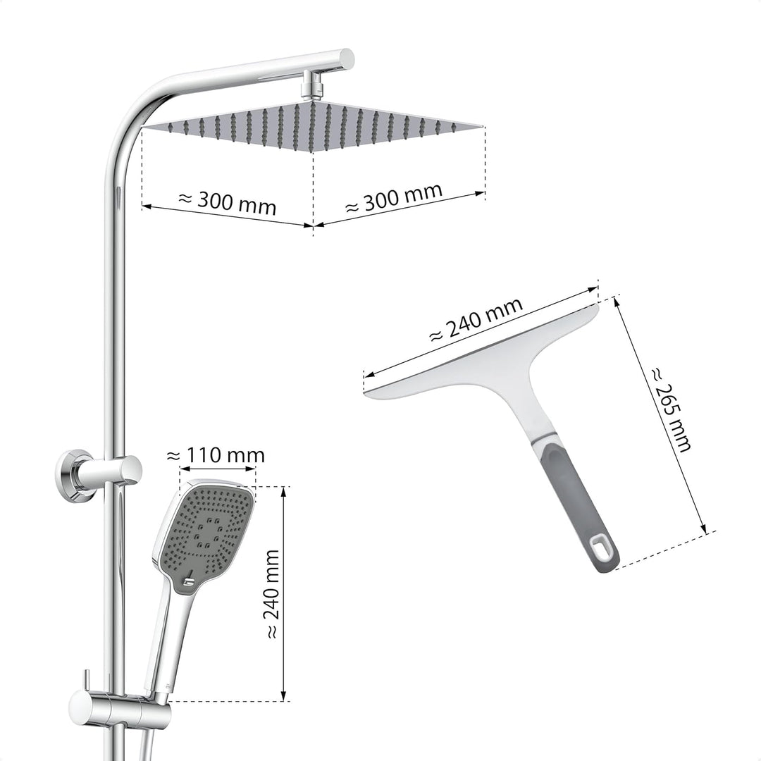 EISL EASY DELUXE Duschset, Duschsystem ohne Armatur 2 in 1 mit grosser Edelstahl Regendusche (300 x