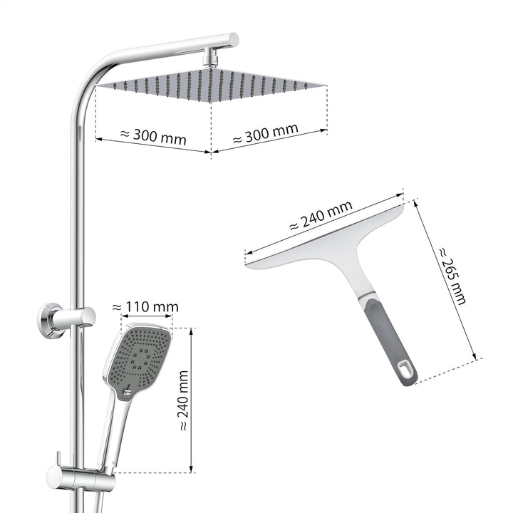 EISL EASY DELUXE Duschset, Duschsystem ohne Armatur 2 in 1 mit grosser Edelstahl Regendusche (300 x