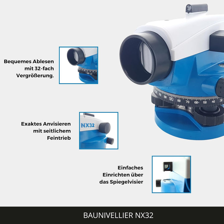 hedue® Optisches Nivelliergerät NX32 - Automatisches Baunivellier zur Messung von Höhenunterschieden