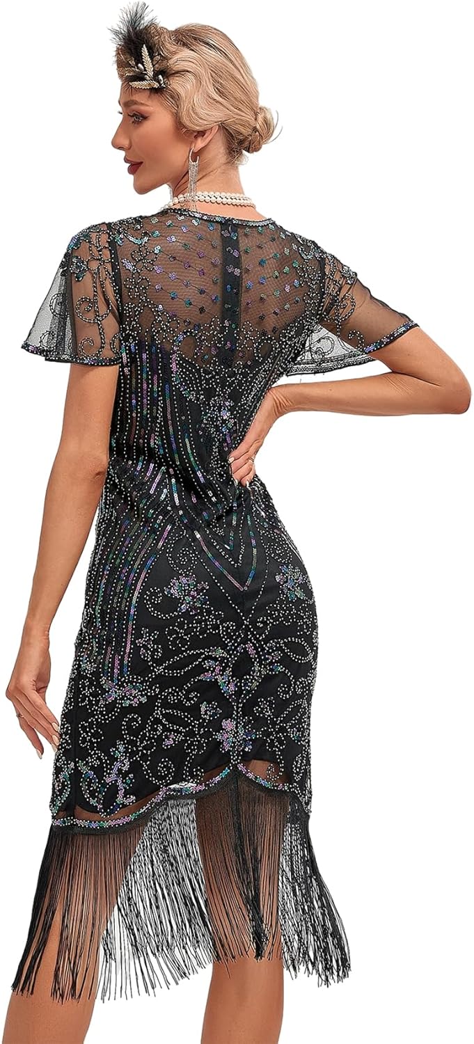 VILOREE 1920s Kleid Damen Flapper Charleston Kleid Gatsby Pailletten Cocktail Abschlussballkleid Par