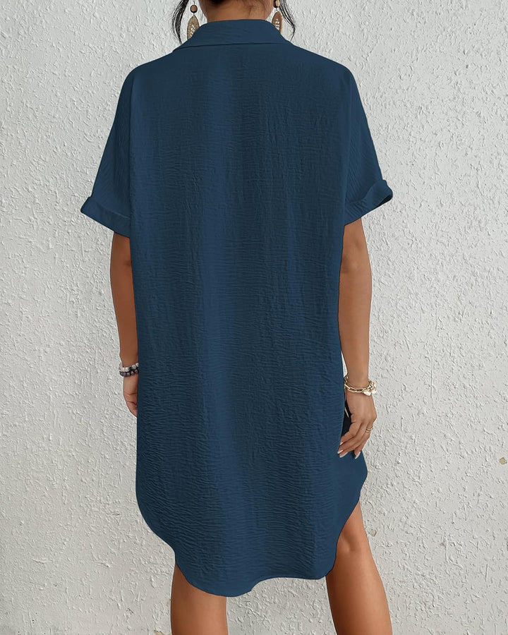 Bsubseach Frauen Badeanzug Coverup Shirt Kleid Button Down Badeanzug Cover Up Beachwear Marineblau S