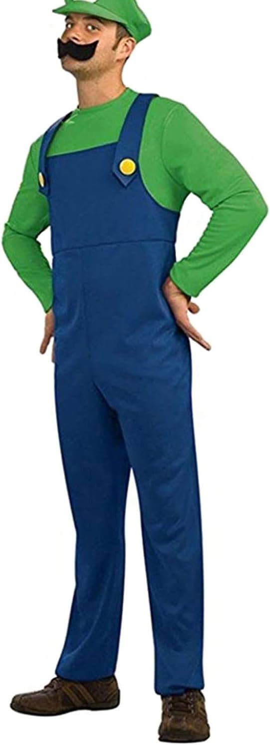 VISVIC Cosplay Kostüm Super Brothers Klempner, Kostüm mit Bodysuit, Cap und Schnurrbart, Karneval Ha