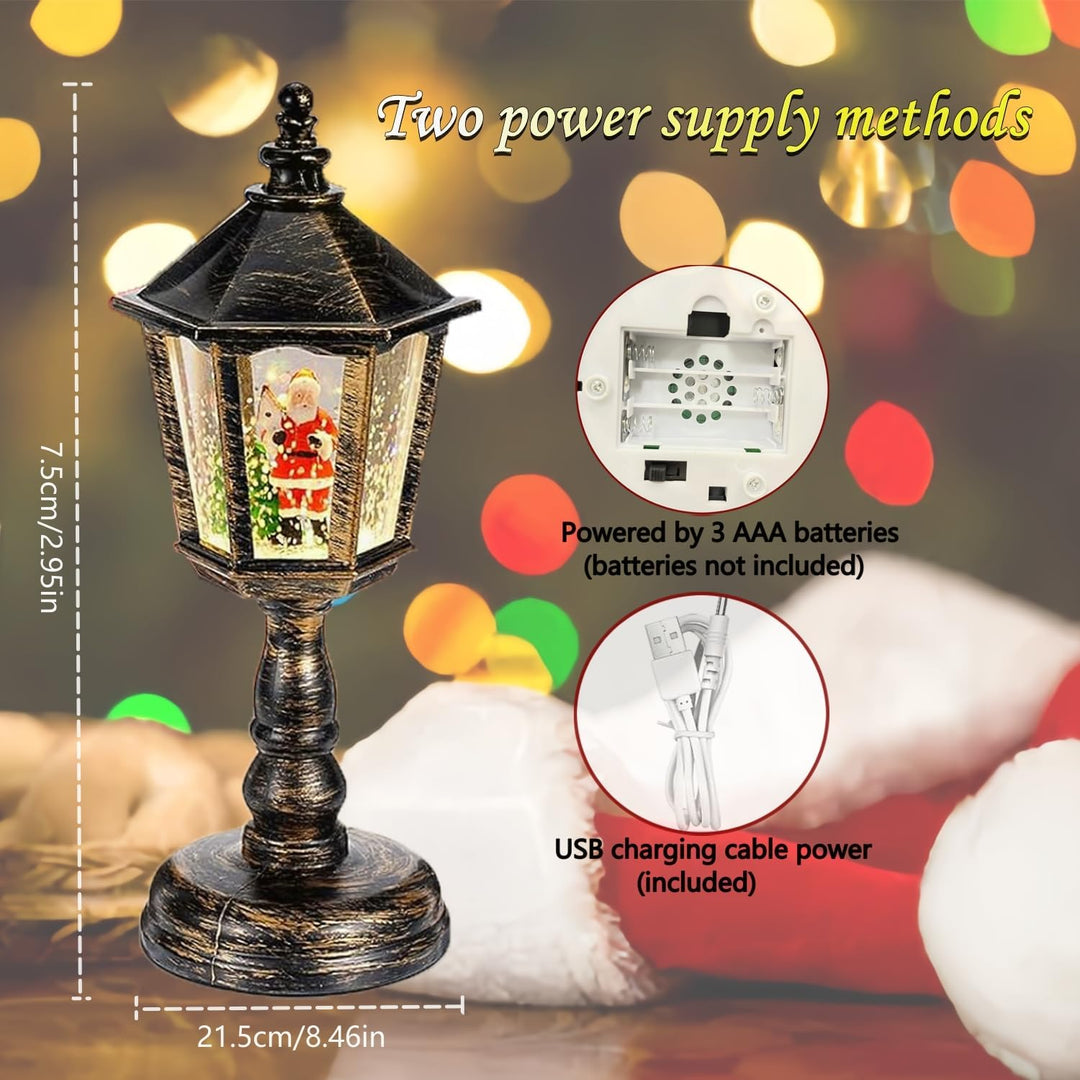 Weihnachts Schneekugel Laterne mit Musik, Weihnachtsdekoration LED Vintage Weihnachten Wasser glitze