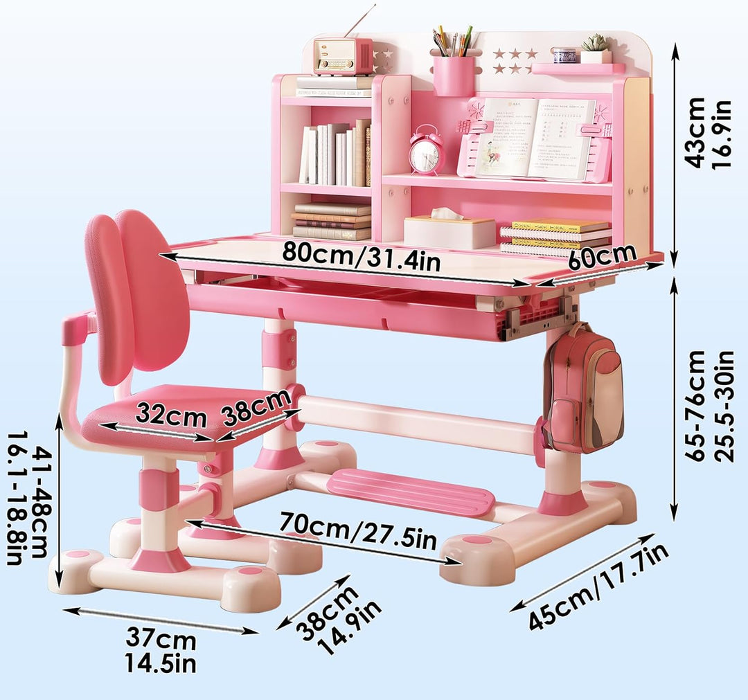 2Pcs/Set Kids Study Desk Chair Set, Height Adjustable Children School Study Table Chair Set with Sit