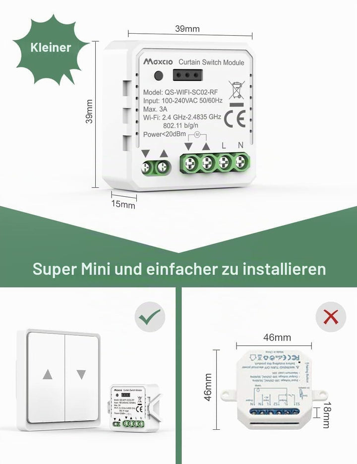 Wlan Rolladenschalter mit Prozentfunktion, Maxcio Smart Unterputz Relais Modul Schalter für elektris