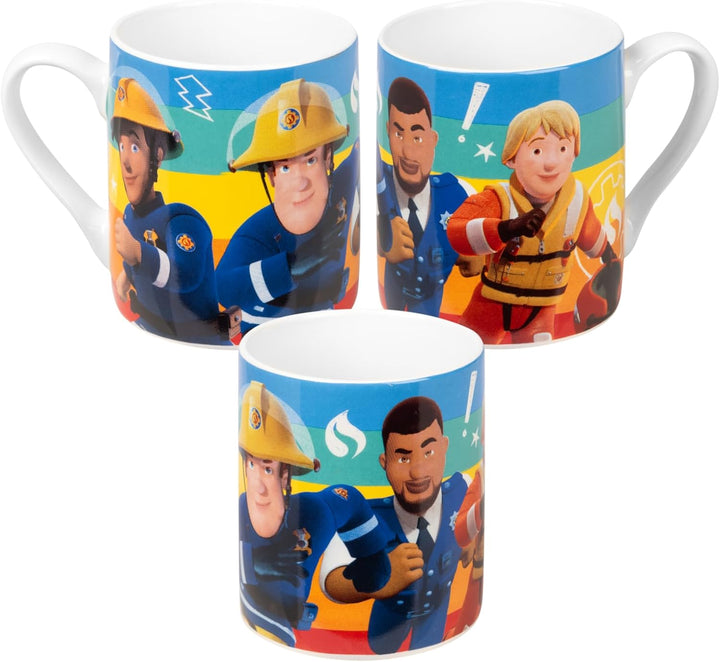Feuerwehrmann Sam Frühstücksset für Kinder - Geschirr Set 3-teilig Teller, Schale & Tasse aus Porzel