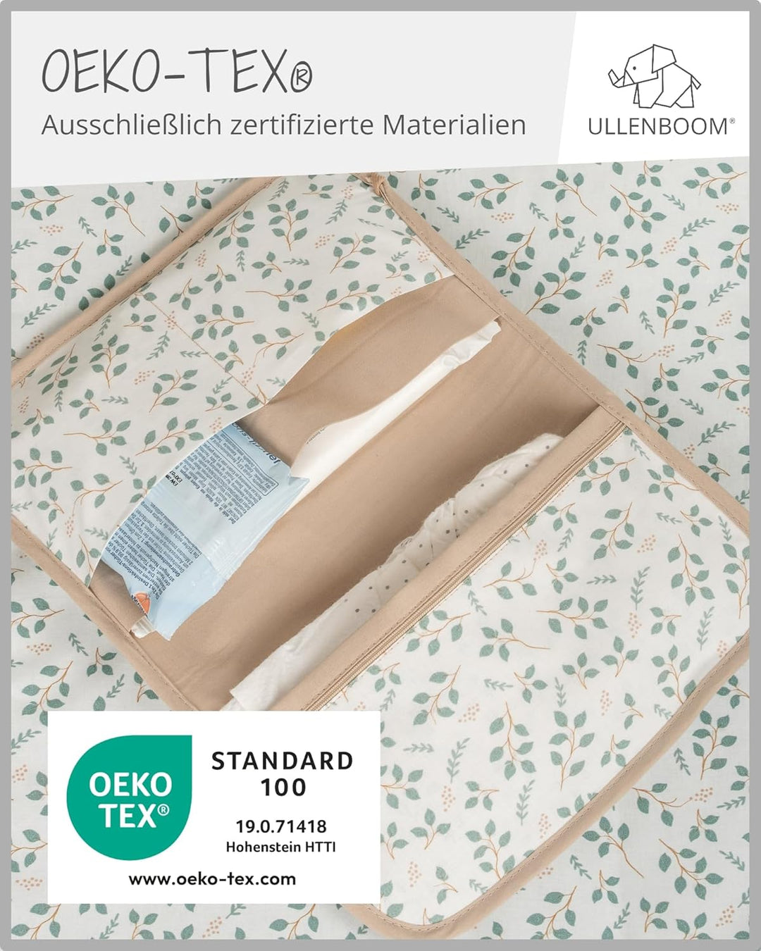 ULLENBOOM ® Windeltasche für unterwegs, Floral-Grün, Made in EU - Wickeltasche für bis zu 3 Windeln,