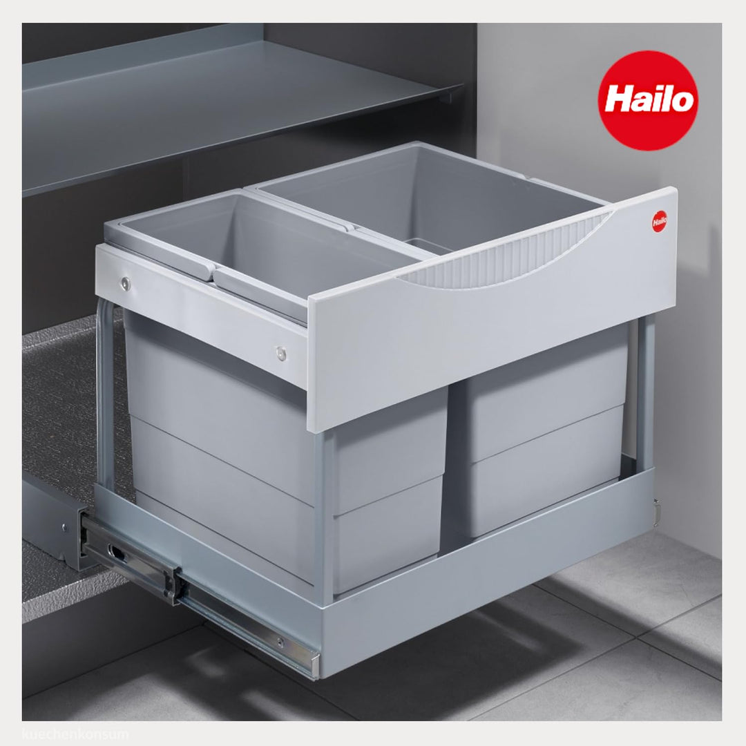Hailo Abfallsammler 3644801 | 30L Einbau-Mülleimer mit 2-fach Trennung | Raumspar Tandem System für