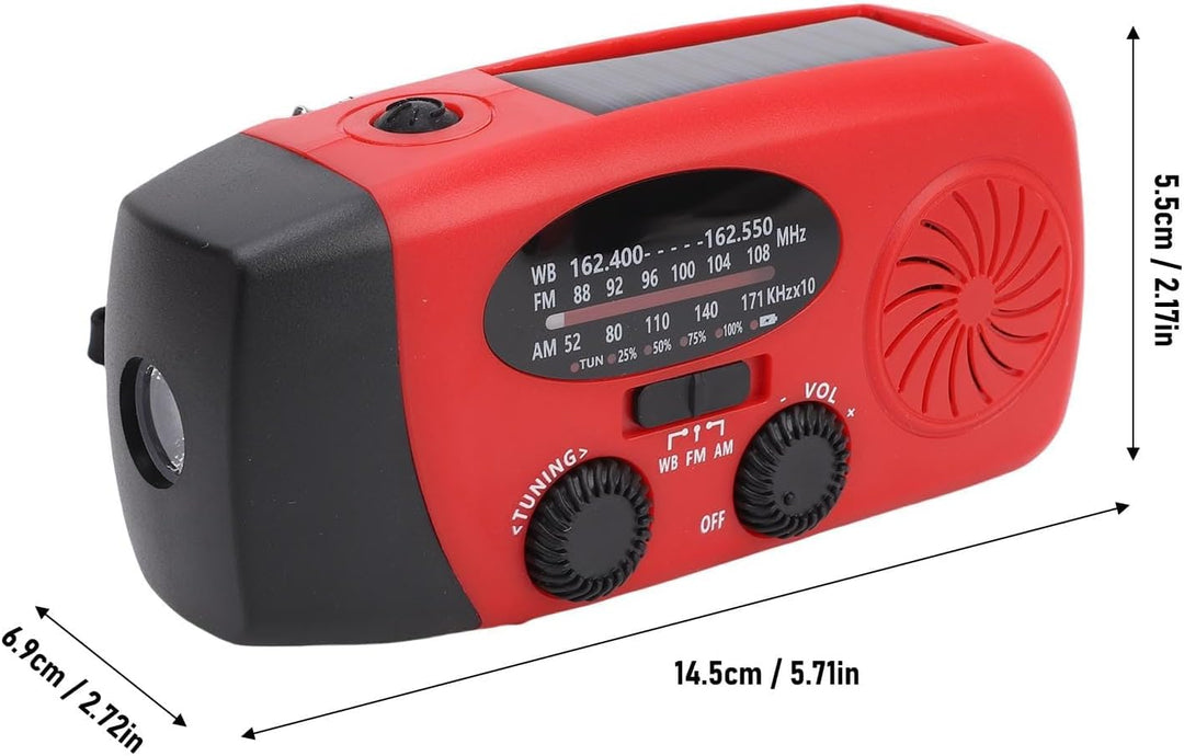 Walfront Tragbares Kurbelradio, AM FM WB 2000mAh Notfallradio, Solar Radio mit Taschenlampe, USB Auf
