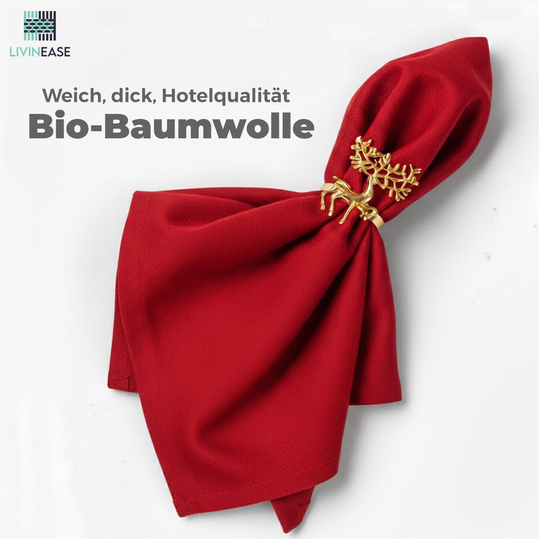 LivinEase Stoffservietten aus Baumwolle – 12 Stück rote Tischservietten – 100% Baumwolle, Wiederverw
