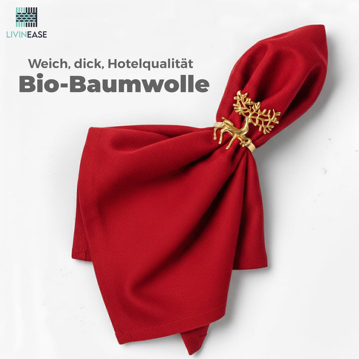 LivinEase Stoffservietten aus Baumwolle – 12 Stück rote Tischservietten – 100% Baumwolle, Wiederverw