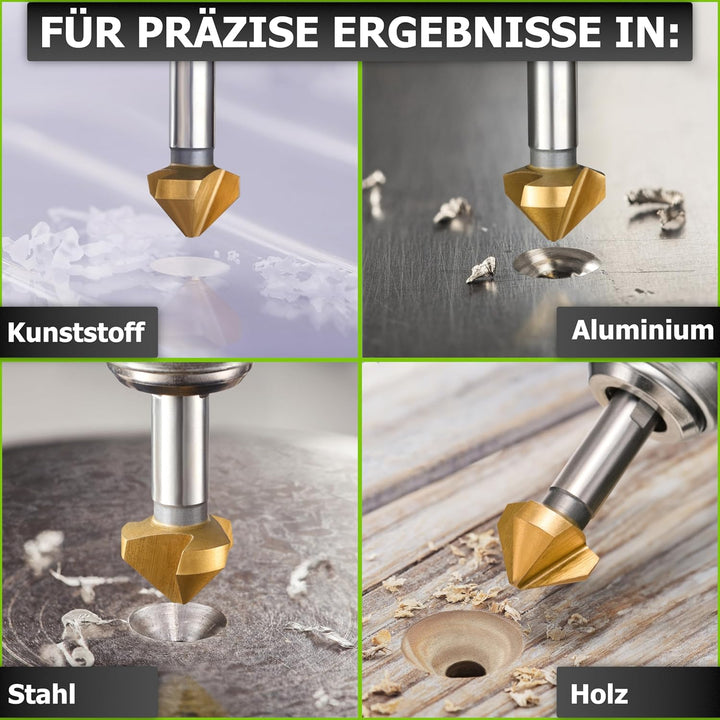 Pinava® Kegelsenker Set HSS CutX [3-Flächen-Schaft für bombenfesten Halt] - Scharfer & Präziser Senk