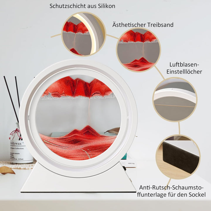 Ulikey Sandbilder Zum Drehen, 3D Dynamische Sandbild mit Led Licht, 10 Zoll Bewegende Sandkunst, Fli