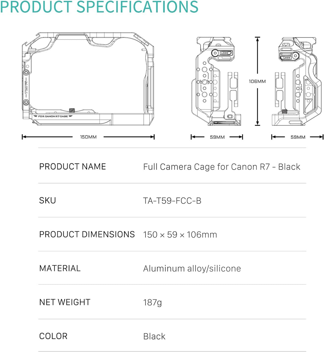 Tilta R7 Käfig, kompletter Kamerakäfig kompatibel mit Canon R7 mit EF-R Mount Adapter Unterstützung