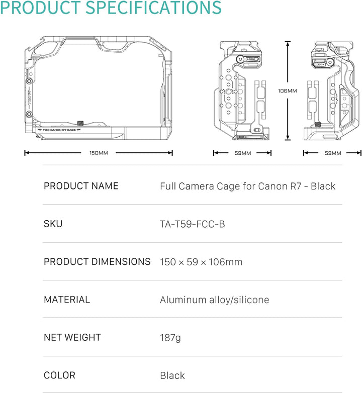 Tilta R7 Käfig, kompletter Kamerakäfig kompatibel mit Canon R7 mit EF-R Mount Adapter Unterstützung