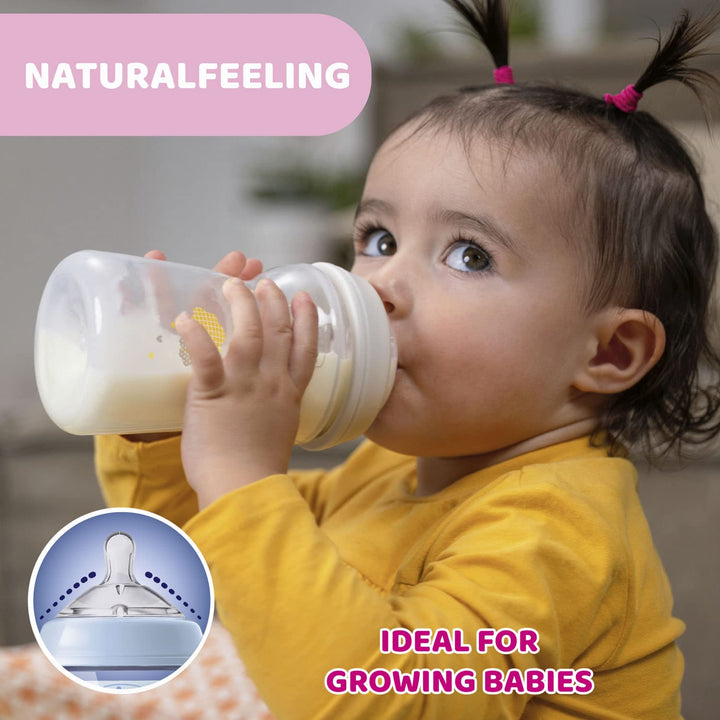 Chicco Natural Feeling Anti-Kolik Babyflasche 6+ Monate, 2 Stück, 330 ml, Babyfläschchen mit Weichem