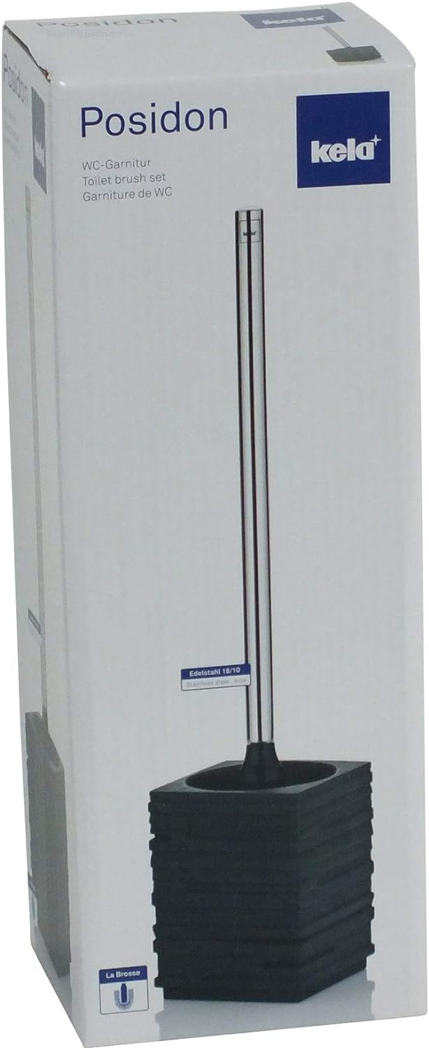 KELA 20253, WC-Bürste und Behälter, WC-Garnitur, Poly, Posidon Schwarz, WC-Bürste