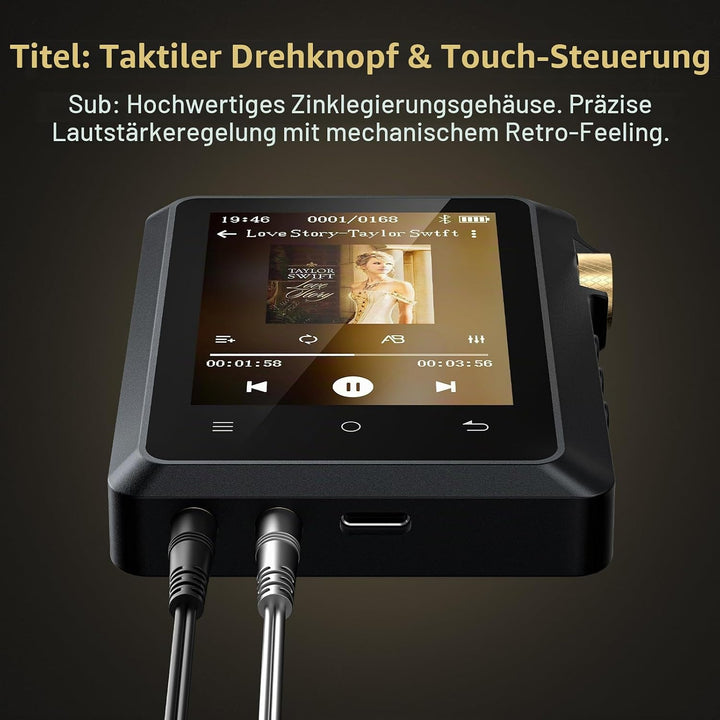 64GB Hi Res MP3 Player mit Bluetooth 5.3, DSD DAC Hi-Res FLAC Player Verlustfreier Musikplayer, Trag