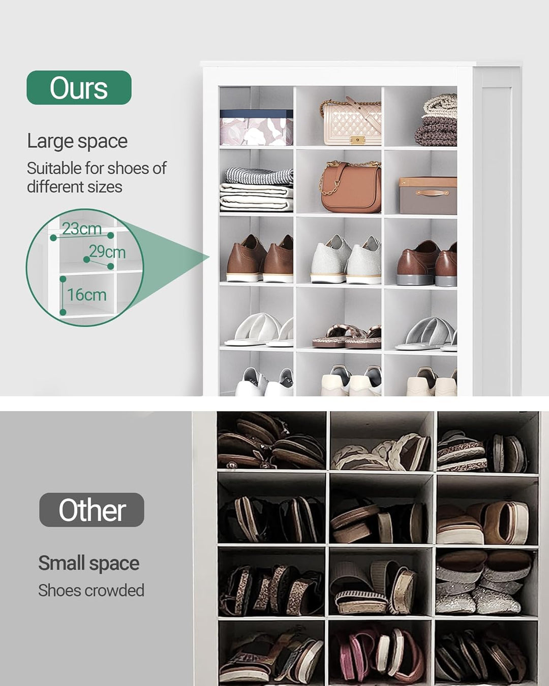 Hzuaneri Schuhschrank, Freistehender Schuhkommode mit 30 Fächern, Klassifizierte Aufbewahrung mit Me