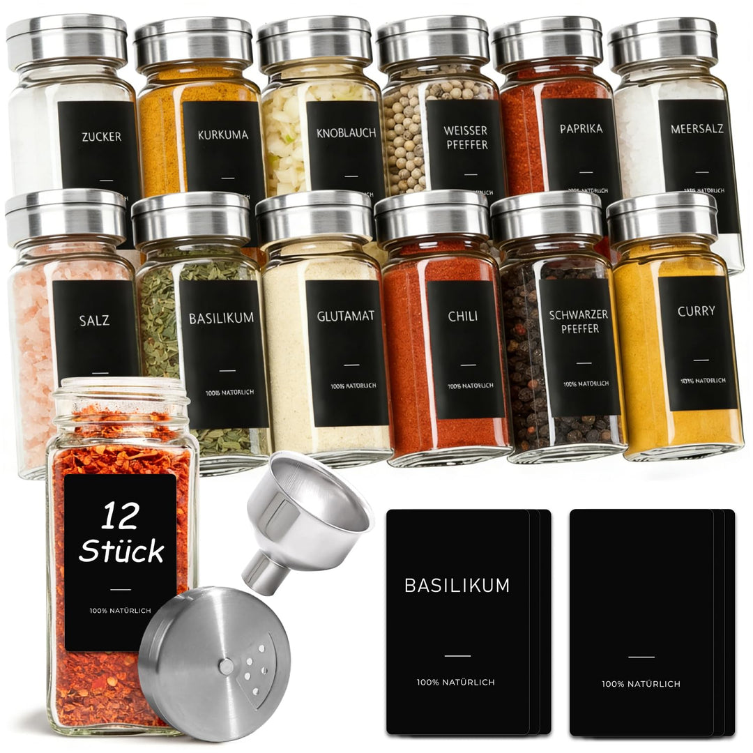 ComSaf Gewürzgläser, Gewürzstreuer mit Drehbarer Deckel 120 ml, 12er Set 120ml/12PCS, 120ml/12PCS