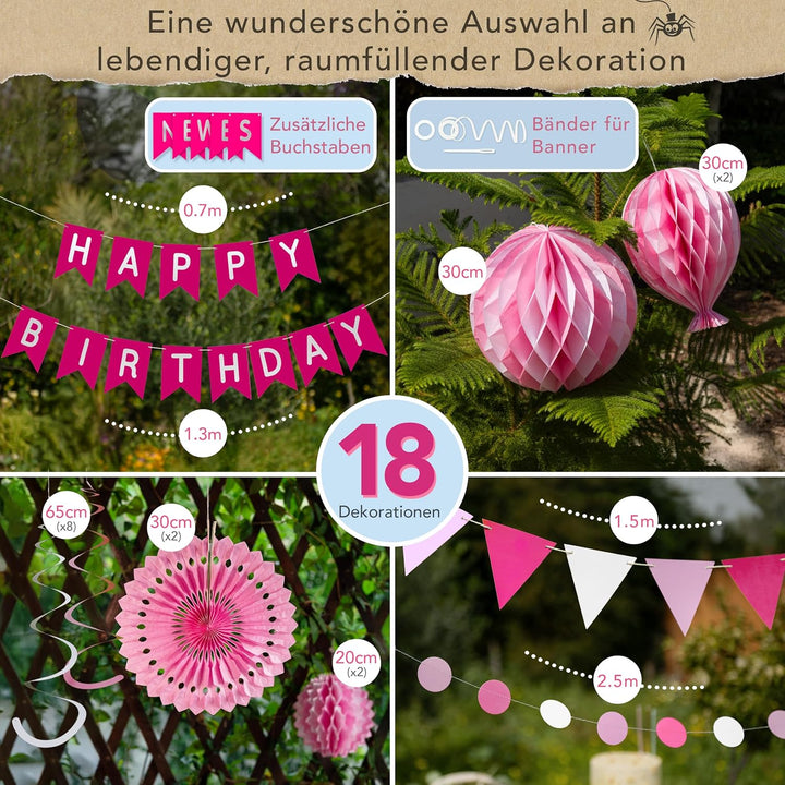 Premium Wiederverwendbare Geburtstagsdeko Rosa - Deko Geburtstag Mädchen Frau - Klettbefestigungen -