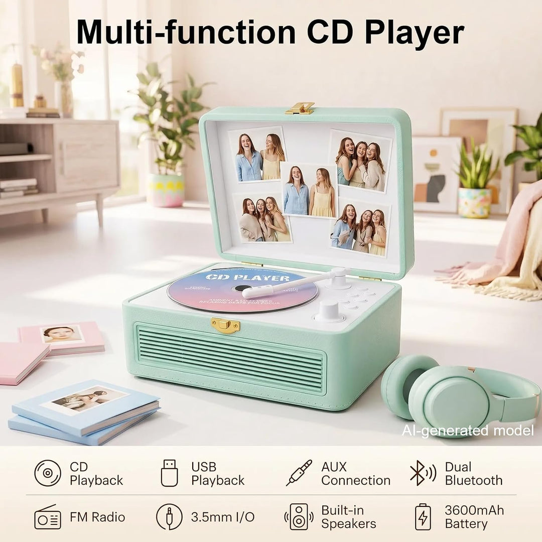 Gueray Tragbarer Bluetooth CD-Player mit Lautsprechern 3600mAh Wiederaufladbarer Vintage CD Spieler