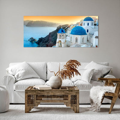 Wandbilder Dekoration Wohnzimmer Santorini Griechenland Urlaub Insel Bilder auf Leinwand 120x50cm Le