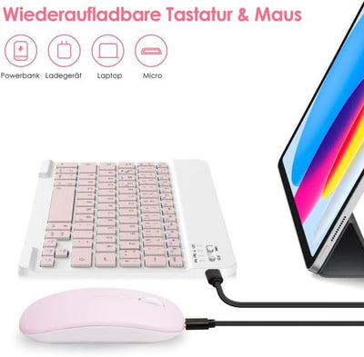 LAMA Kabellose Bluetooth Tastatur & Maus, wiederaufladbare Ultra-dünn Universal Tablet Tastatur, kom