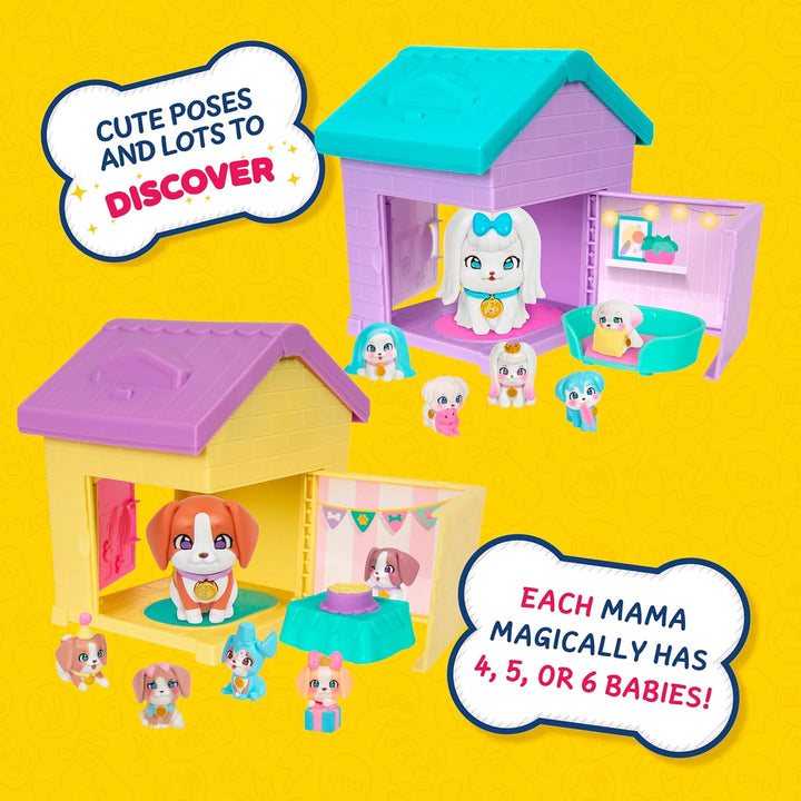 Little Live Pets Mama Surprise Families – Mamas Hütte-Packung, Bulldogge & Spaniel, 2 Hütten & Welpe