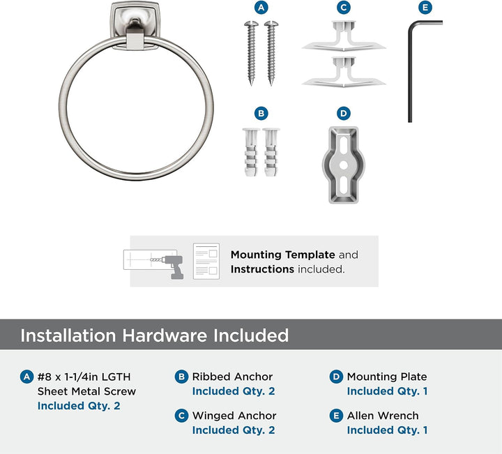 Amerock BH36092G10 | Handtuchring aus gebürstetem Nickel | 192 mm Länge Handtuchhalter | Statur | Ha