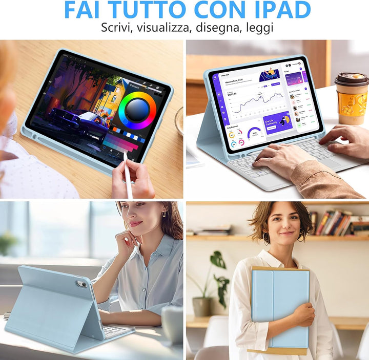 Für iPad A16 11/10 Generation 2025/2022 11/10,9 Zoll Tastaturabdeckung | Abnehmbare Bluetooth-Tastat