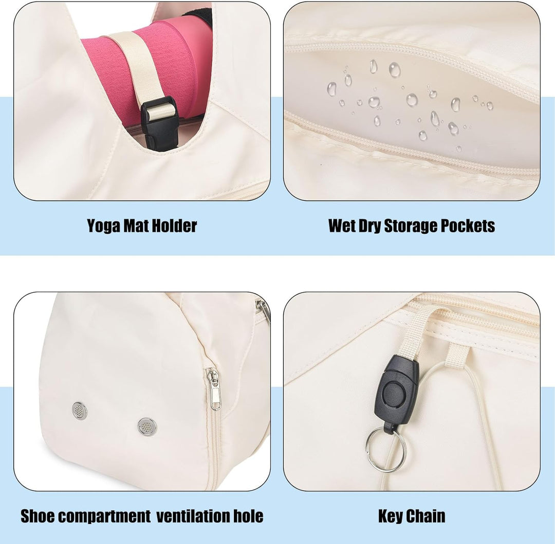 Sporttasche für Damen Yogatasche mit Schuhfach & Nassfach Reisetasche Tragetasche für Yogamatten Fre
