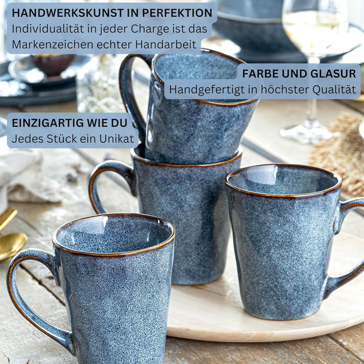 SÄNGER | Kaffeetassen Set Darwin 4 tlg, Kaffeebecher Set 4 Personen, Steingut Tasse Handmade, Kaffee