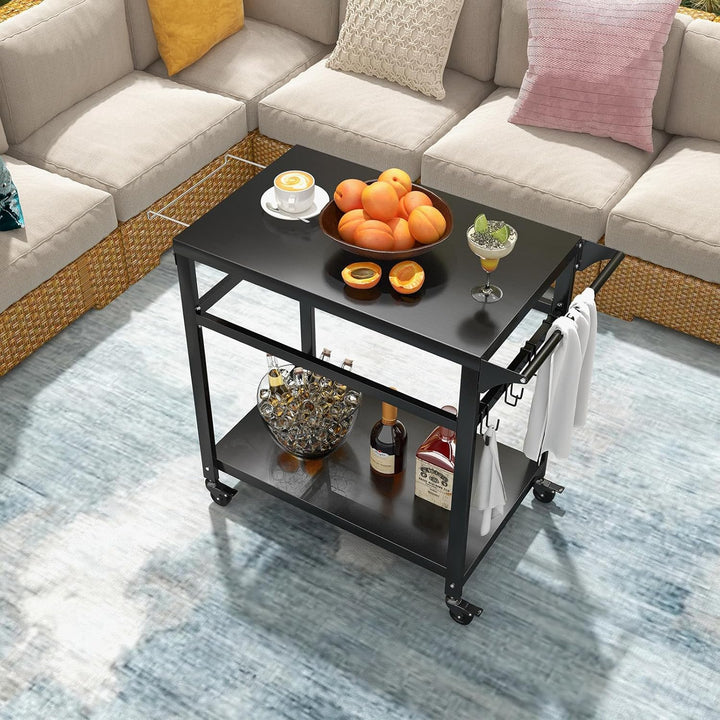 COSTWAY Grillwagen Grilltisch Outdoor, Pizzatisch mit 2 Ablagen & 4 Rollen & Haken, Grill Beistellti