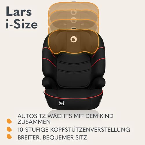 LIONELO LARS i-Size Kinderautositz 100–150 cm, Gruppe 2 3, Seitenschutz 10 Grad, Kopfstützenverstell