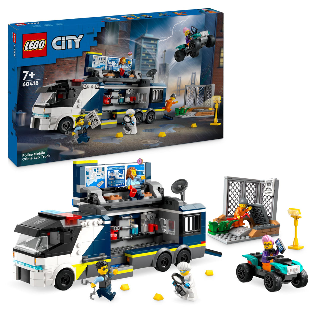 LEGO City Polizeitruck mit Labor, Polizei-Set mit Quad und LKW-Spielzeug für Kinder, Geschenk für Ju
