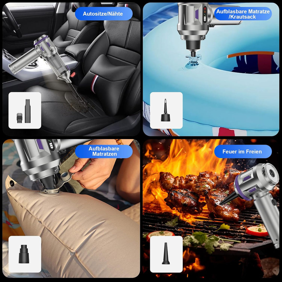 Handstaubsauger, 26000 Pa 4-In-1 Mini Staubsauger Akku Kabellos mit Digitalanzeige 1-Knopf-Selbstent