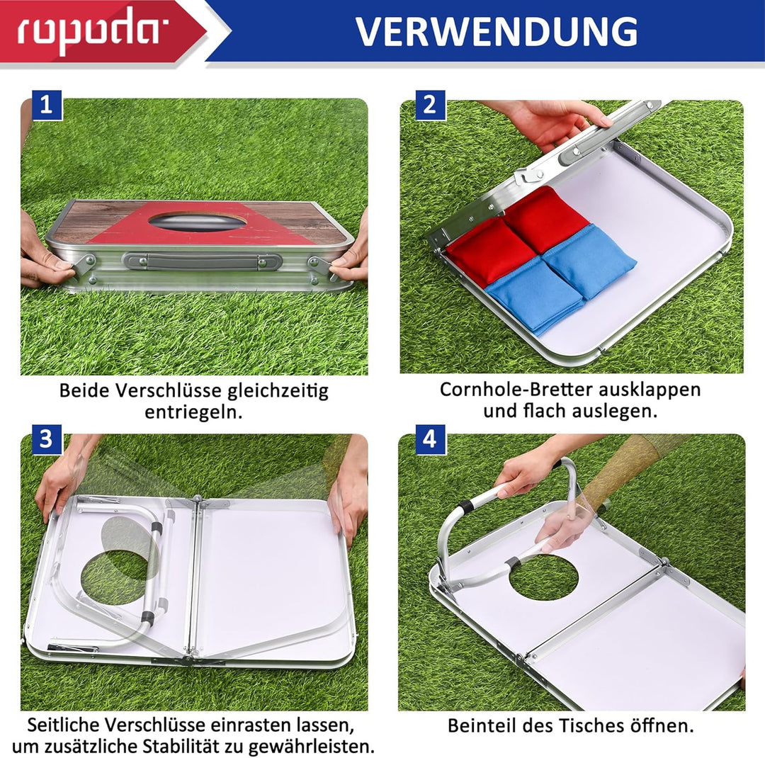 ROPODA Cornhole Set, Tragbares Wurfspiel Game Set mit 8 Sitzsäcken, Leichtes Beanbag-Brett mit Kante