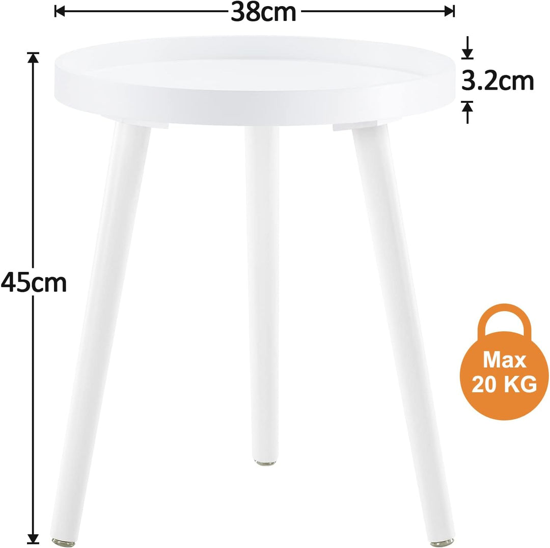 APICIZON Beistelltisch Weiss Rund, Kleiner Tisch, 38 x 45cm, Wohnzimmertisch, Nachttisch mit Beinen