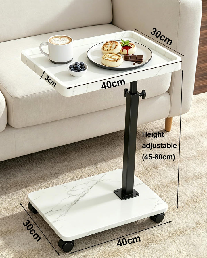 Beistelltisch Höhenverstellbar, Beistelltisch mit Rollen C Form Holz, 360° Rotierend Sofa Tisch, für