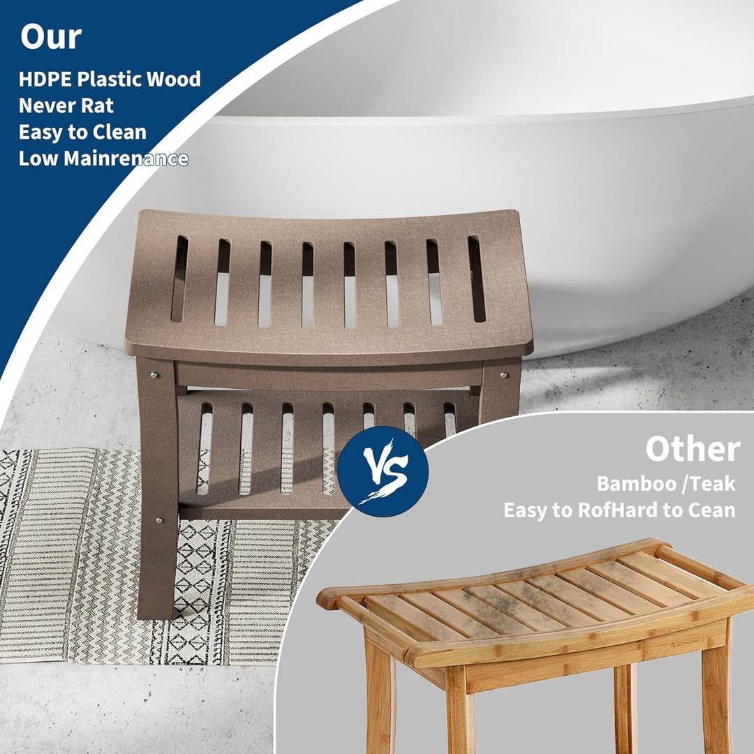 GarveeHome Duschbank, Badebank mit 2-stufiger Ablage, HDPE-Material, wasserfest, bis 181 kg belastba