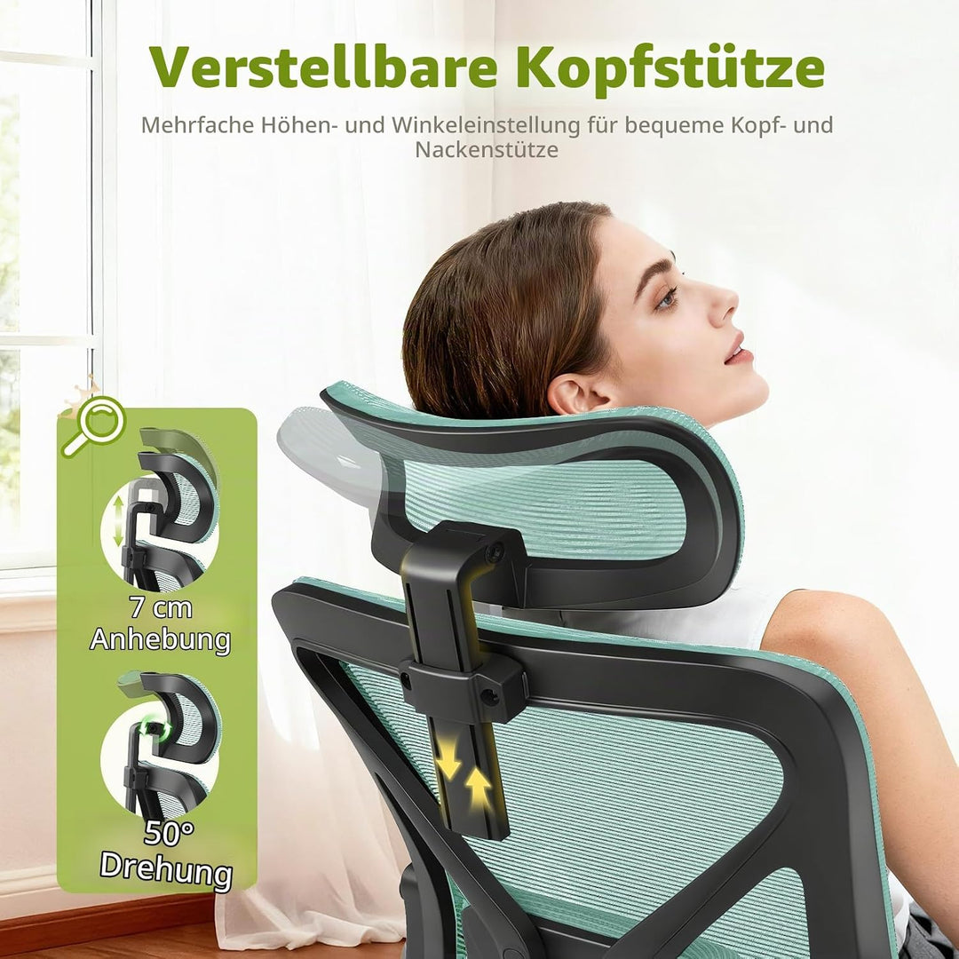 Bürostuhl, ergonomischer Schreibtischstuhl mit gepolsterter Lendenwirbelstütze und hochklappbaren Ar