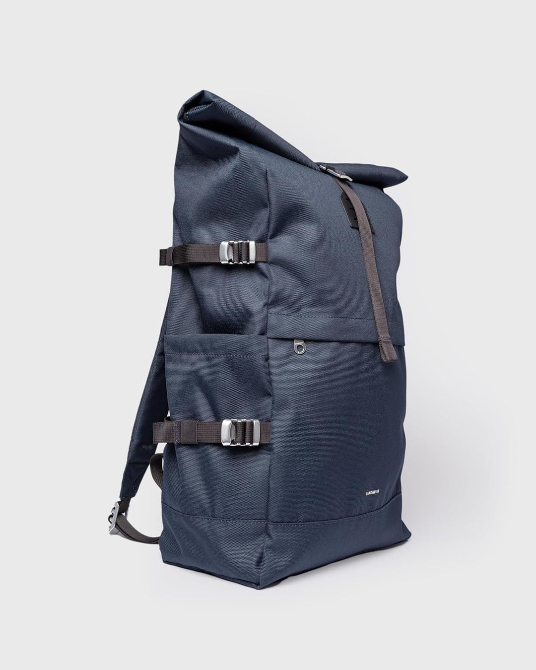 Sandqvist Icon Rolltop Backpack L Backpack Navy With Black Leather, Navy With Black Leather